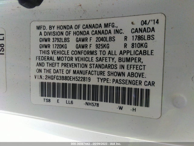 Honda Civic Coupe Ex 2014 2HGFG3B80EH522819 Image 9