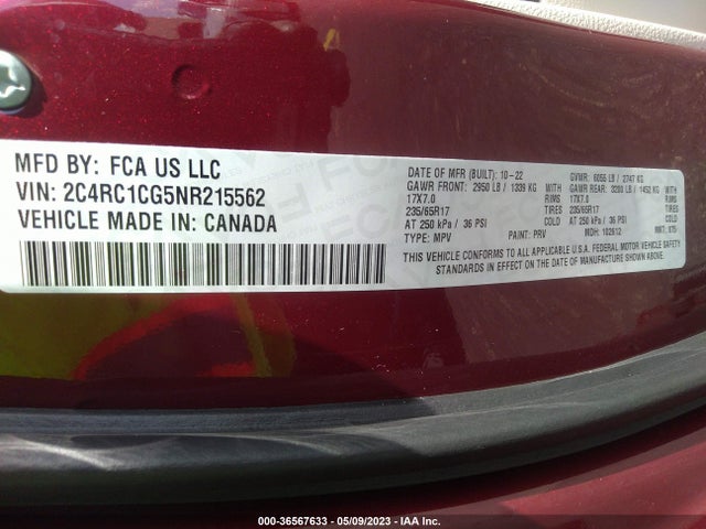 2C4RC1CG5NR215562 Chrysler Voyager Lx