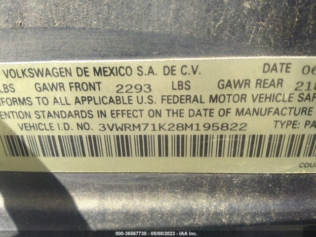2008 VOLKSWAGEN JETTA SEDAN SE/SEL VIN: 3VWRM71K28M195822