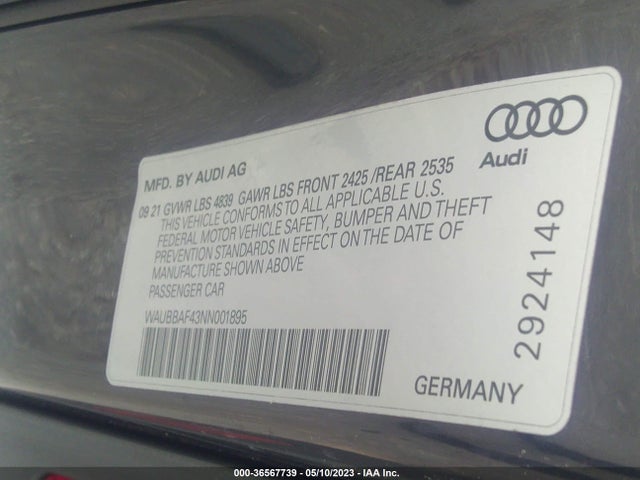 WAUBBAF43NN001895 Audi A4 Sedan Premium Plus