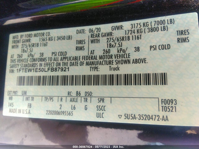 Ford F150 2020 1FTEW1E50LFB87921 Image 35