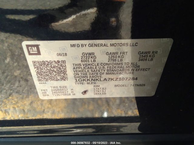 1GKKNKLA7KZ107284 GMC ACADIA SLE