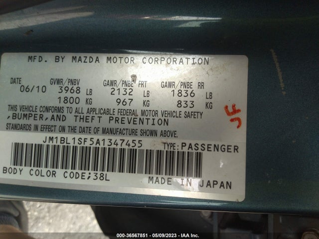 2010 MAZDA MAZDA3 I TOURING VIN: JM1BL1SF5A1347455