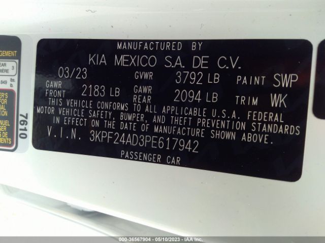 3KPF24AD3PE617942 KIA Forte Lxs