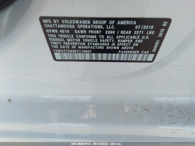1VWAT7A33FC110607 Volkswagen Passat 1.8t Limited Edition