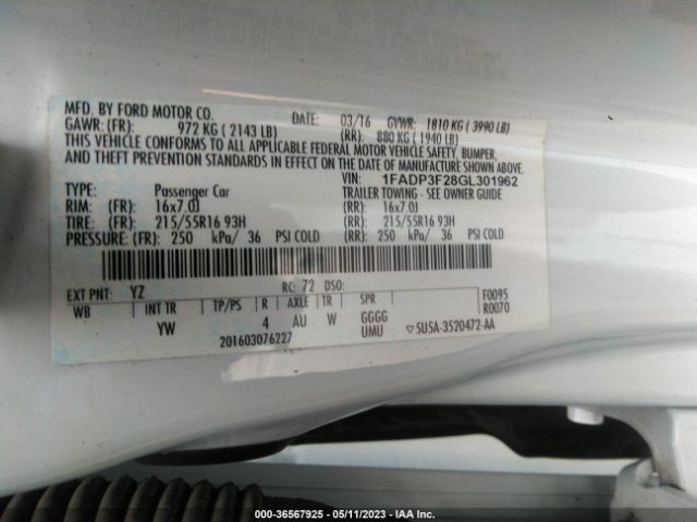 1FADP3F28GL301962 Ford FOCUS SE