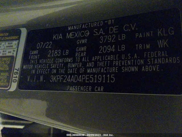 3KPF24AD4PE519115 KIA Forte Lxs