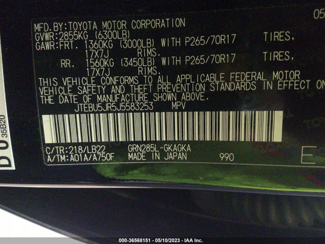 Toyota 4RUNNER SR5 2018 JTEBU5JR5J5583253 Image 9