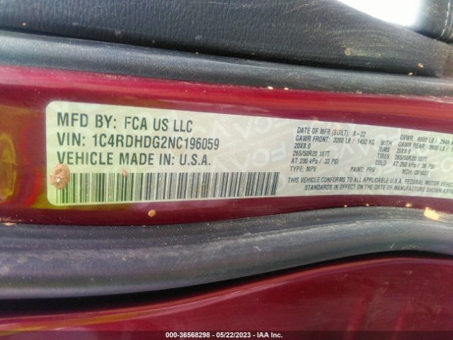 1C4RDHDG2NC196059 Dodge Durango Gt Plus