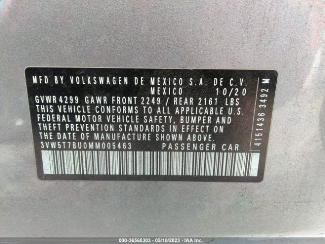 Volkswagen Jetta Gli S/autobahn 2021 3VW5T7BU0MM005463 Image 9