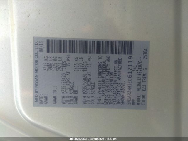 5N1AR2MM1EC617119 Nissan Pathfinder Platinum