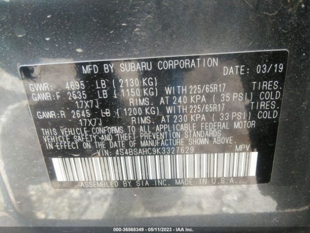 4S4BSAHC9K3327629 Subaru Outback Premium
