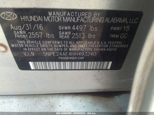 Hyundai Sonata 2.4l 2017 5NPE24AF4HH493240 Image 9