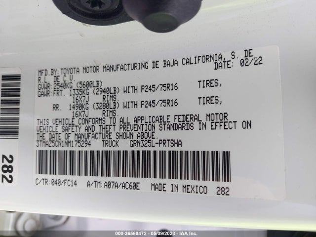 Toyota Tacoma 2wd Sr5/trd Sport 2022 3TMAZ5CN1NM175294 Image 10