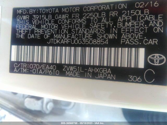 Toyota Prius Four 2016 JTDKARFU0G3508854 Image 9