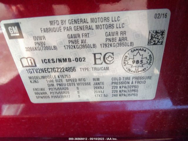 1GTV2NEC7GZ224856 GMC Sierra 1500 Slt