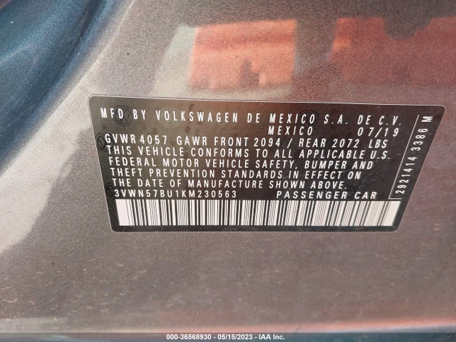 2019 VOLKSWAGEN JETTA S VIN: 3VWN57BU1KM230563