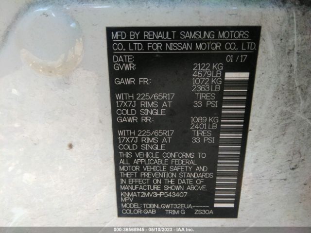 KNMAT2MV3HP543407 Nissan ROGUE SV