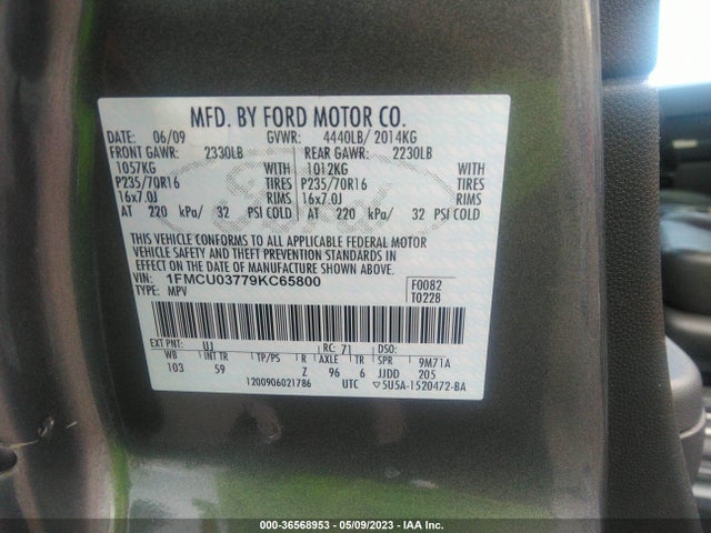 2009 FORD ESCAPE XLT VIN: 1FMCU03779KC65800