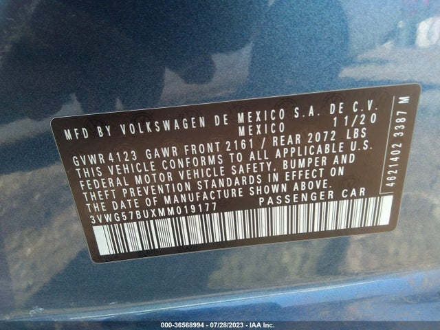 3VWG57BUXMM019177 Volkswagen Jetta Sel Premium