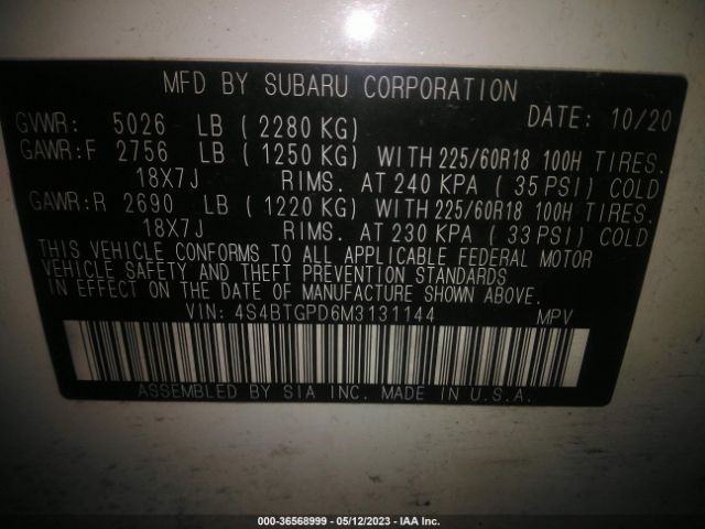 4S4BTGPD6M3131144 Subaru Outback Touring Xt