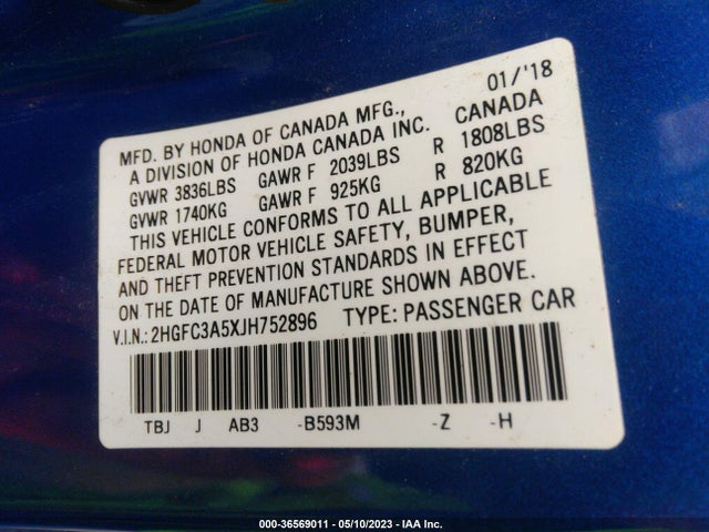 Honda CIVIC SI COUPE 2018 2HGFC3A5XJH752896 Image 10