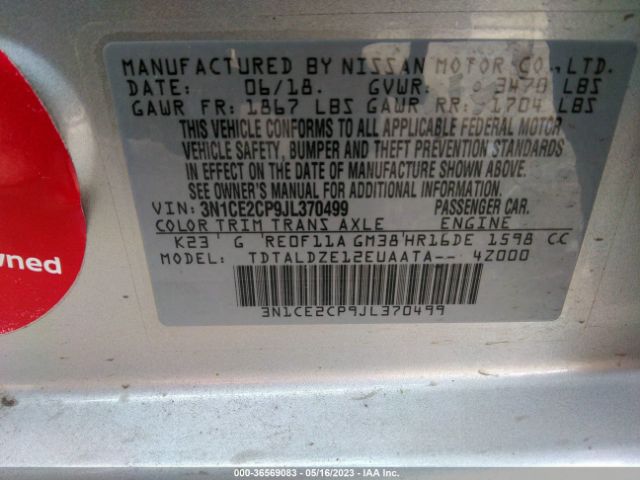 3N1CE2CP9JL370499 Nissan Versa Note Sv