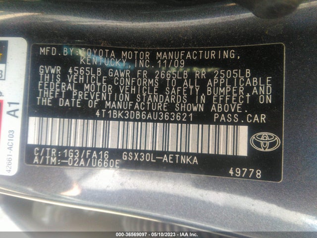 2010 TOYOTA AVALON XL/XLS/LIMITED VIN: 4T1BK3DB6AU363621