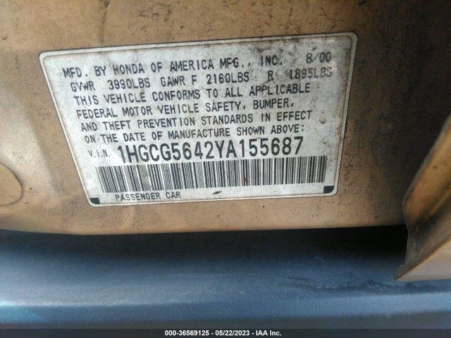 2000 HONDA ACCORD SDN LX VIN: 1HGCG5642YA155687