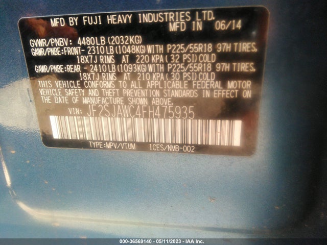 JF2SJAWC4FH475935 Subaru Forester 2.5i Touring