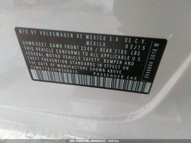 3VWD17AJ2FM308014 Volkswagen Jetta Sedan 1.8t Se