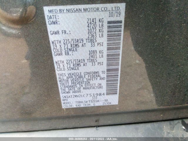 5N1AT2MV2LC751984 Nissan Rogue Sl