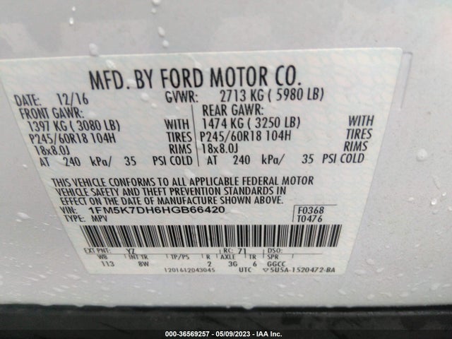 Ford EXPLORER XLT 2017 1FM5K7DH6HGB66420 Image 11