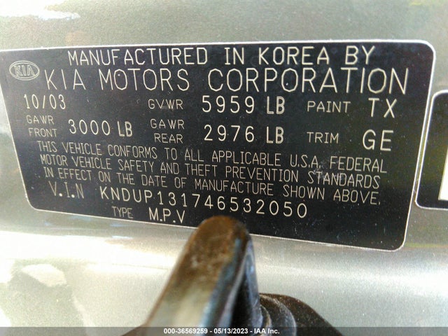 2004 KIA SEDONA LX/EX VIN: KNDUP131746532050