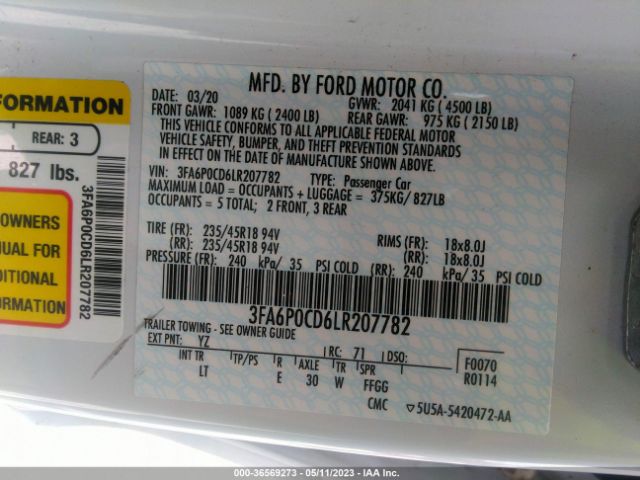 3FA6P0CD6LR207782 Ford FUSION SEL