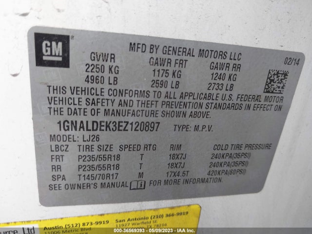 Chevrolet Equinox Ltz 2014 1GNALDEK3EZ120897 Image 10