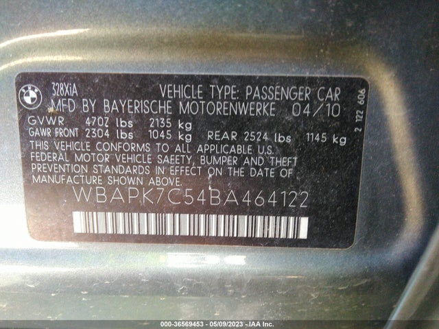 2011 BMW 3 SERIES 328I XDRIVE VIN: WBAPK7C54BA464122
