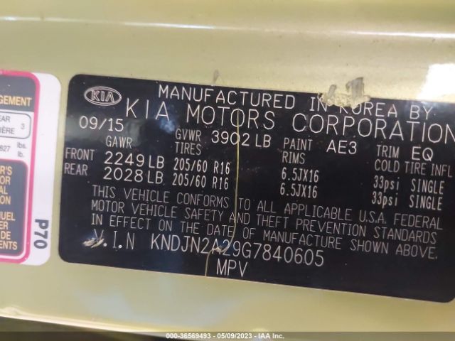 KNDJN2A29G7840605 KIA Soul Base