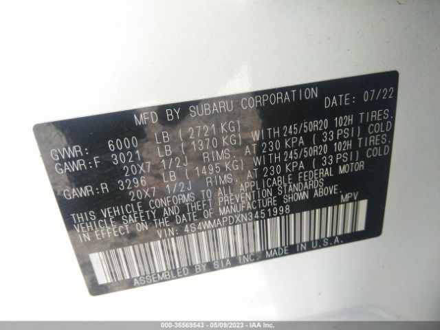4S4WMAPDXN3451998 Subaru Ascent Limited