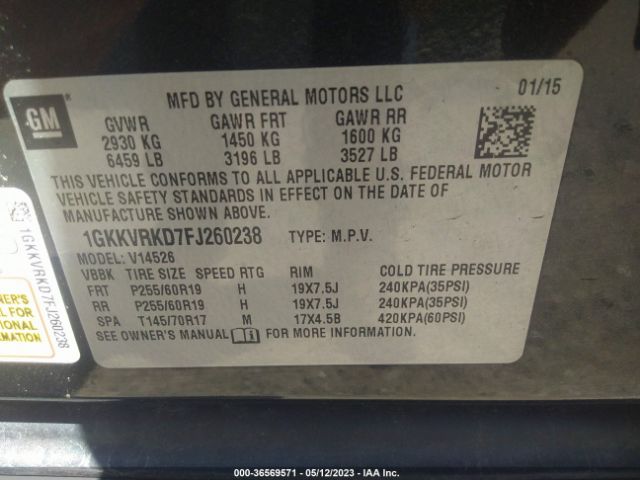 1GKKVRKD7FJ260238 GMC ACADIA SLT