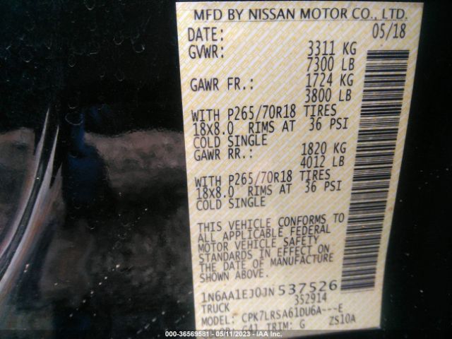 1N6AA1EJ0JN537526 Nissan TITAN S