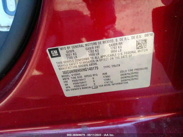 2017 CHEVROLET SILVERADO 1500 LT VIN: 3GCUKREHXHG149179