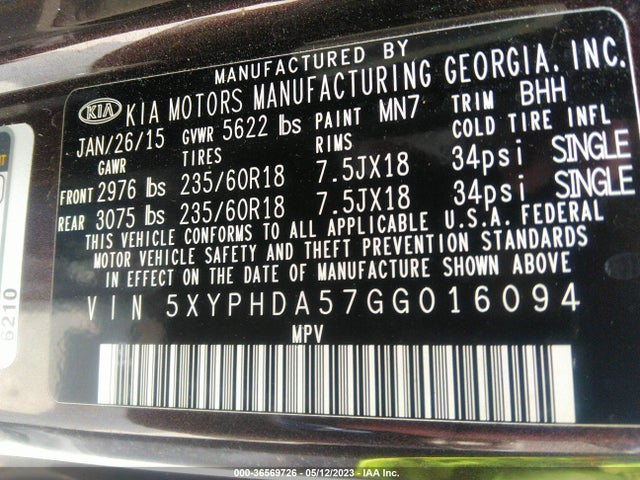 KIA Sorento 3.3l Ex 2016 5XYPHDA57GG016094 Image 9
