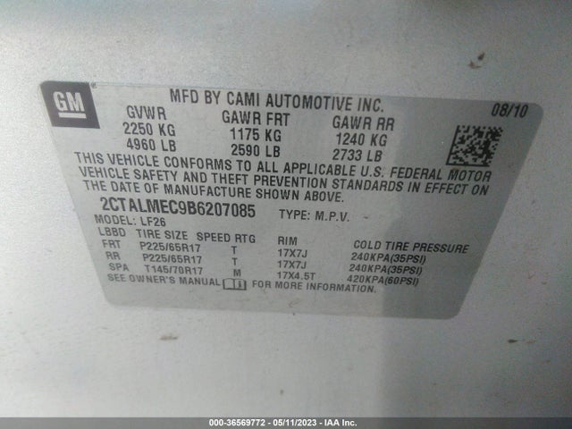 2011 GMC TERRAIN SLE-1 VIN: 2CTALMEC9B6207085