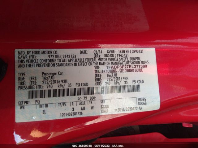1FADP3F27EL277389 Ford FOCUS SE