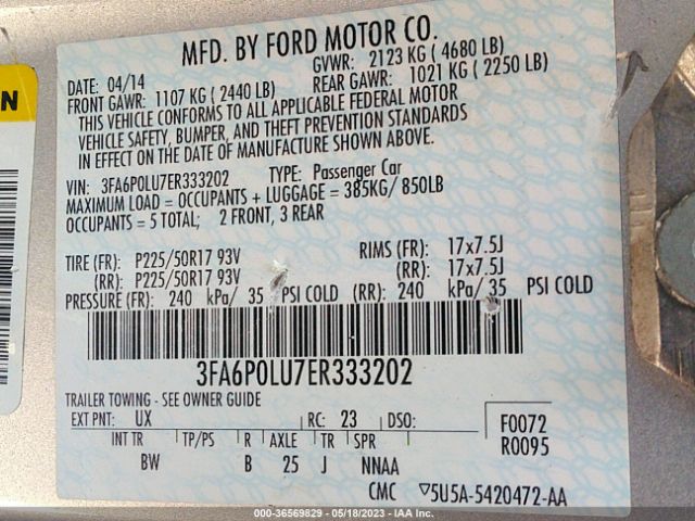 3FA6P0LU7ER333202 Ford Fusion Se Hybrid