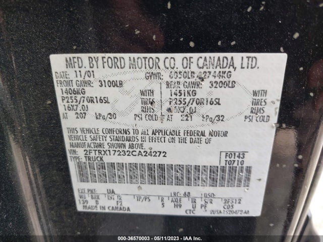 2002 FORD F-150 XL/XLT VIN: 2FTRX17232CA24272