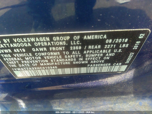 1VWAT7A3XHC010345 Volkswagen Passat 1.8t S