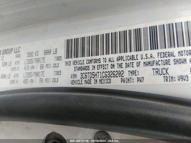2012 RAM 2500 ST VIN: 3C6TD5HT1CG326202