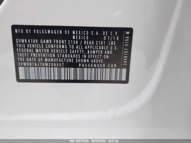 3VWDB7AJ7HM208507 Volkswagen Jetta 1.4t Se